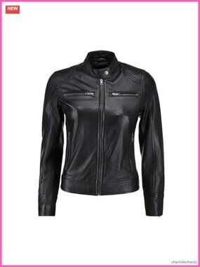 Womens Genuine Leather Cafe Racer Motorcycle Jacket Soft Sleek Zip Moto Coat